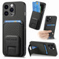 Carbon Fiber Card Bag Fold Stand Phone Case, For iPhone 13, For iPhone 12, For iPhone 12 Pro Max, For iPhone 12 Pro