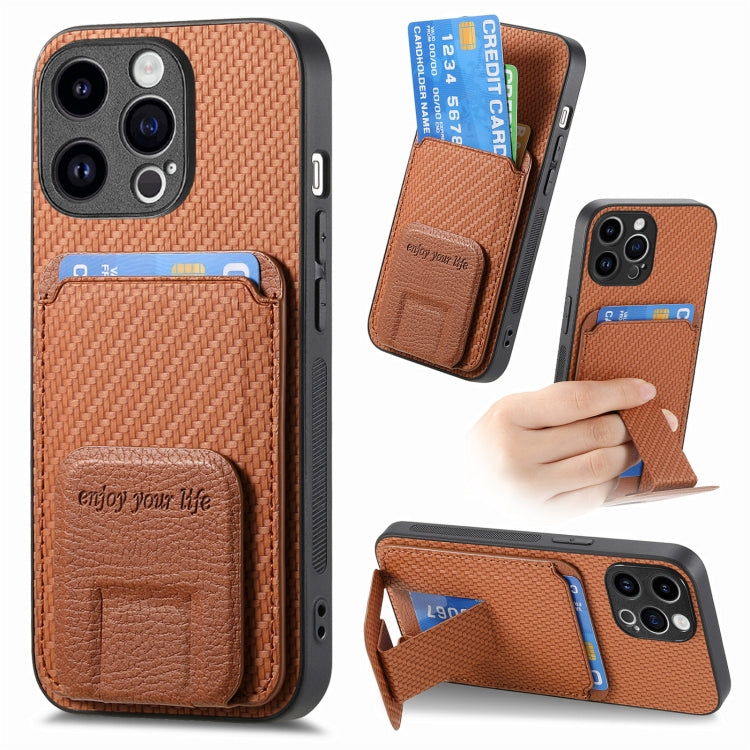 Carbon Fiber Card Bag Fold Stand Phone Case, For iPhone 13, For iPhone 12, For iPhone 12 Pro Max, For iPhone 12 Pro