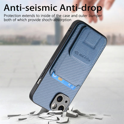 Carbon Fiber Card Bag Fold Stand Phone Case, For iPhone 13, For iPhone 12, For iPhone 12 Pro Max, For iPhone 12 Pro