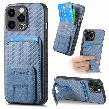 Carbon Fiber Card Bag Fold Stand Phone Case, For iPhone 15, For iPhone 14 Plus, For iPhone 14, For iPhone 14 Pro