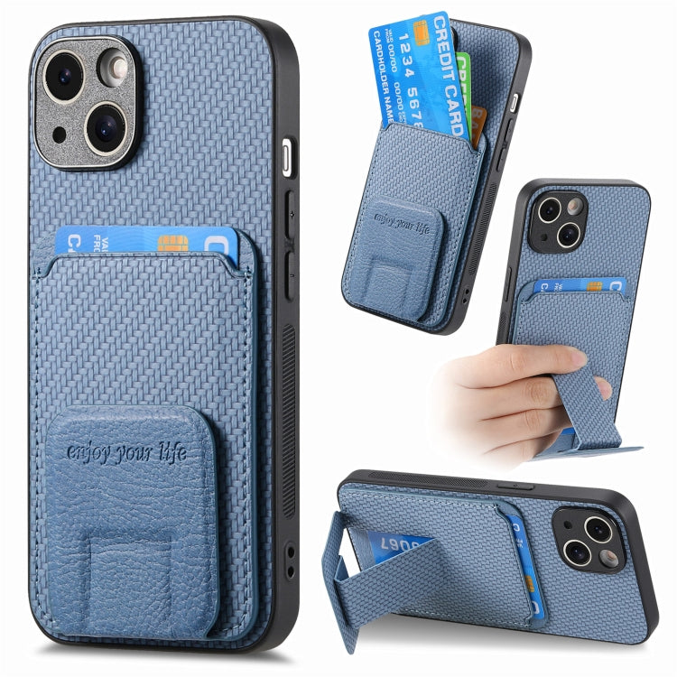 Carbon Fiber Card Bag Fold Stand Phone Case, For iPhone 15, For iPhone 14 Plus, For iPhone 14, For iPhone 14 Pro