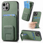 Carbon Fiber Card Bag Fold Stand Phone Case, For iPhone 15, For iPhone 14 Plus, For iPhone 14, For iPhone 14 Pro