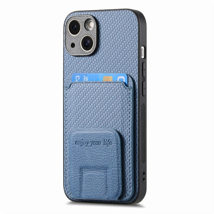 Carbon Fiber Card Bag Fold Stand Phone Case, For iPhone 15, For iPhone 14 Plus, For iPhone 14, For iPhone 14 Pro