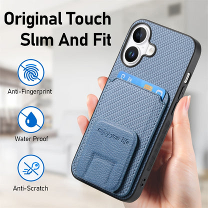 Carbon Fiber Card Bag Fold Stand Phone Case, For iPhone 16, For iPhone 15 Pro Max, For iPhone 15 Pro, For iPhone 15 Plus