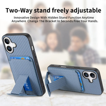 Carbon Fiber Card Bag Fold Stand Phone Case, For iPhone 16, For iPhone 15 Pro Max, For iPhone 15 Pro, For iPhone 15 Plus