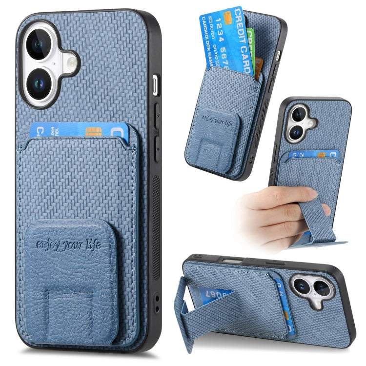 Carbon Fiber Card Bag Fold Stand Phone Case, For iPhone Air, For iPhone 16 Pro Max, For iPhone 16 Pro, For iPhone 16 Plus