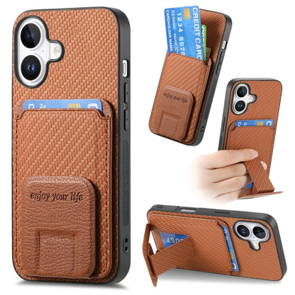 Carbon Fiber Card Bag Fold Stand Phone Case, For iPhone Air, For iPhone 16 Pro Max, For iPhone 16 Pro, For iPhone 16 Plus