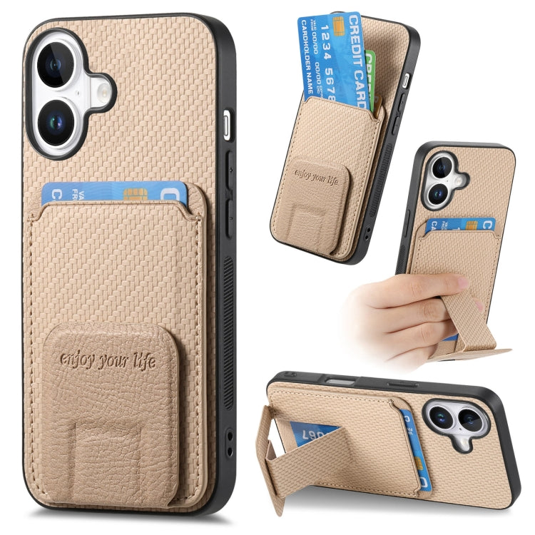 Carbon Fiber Card Bag Fold Stand Phone Case, For iPhone Air, For iPhone 16 Pro Max, For iPhone 16 Pro, For iPhone 16 Plus