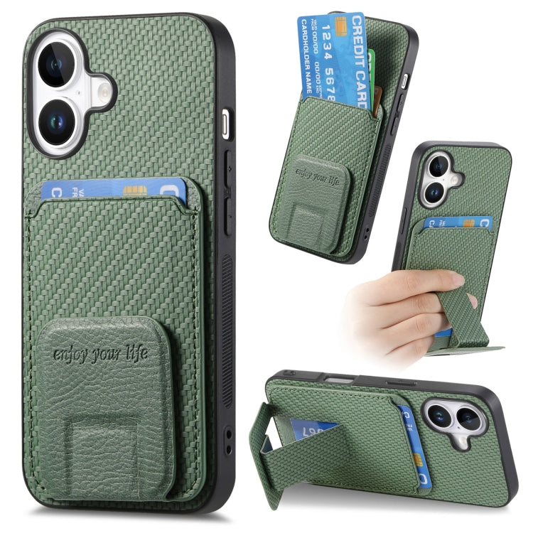 Carbon Fiber Card Bag Fold Stand Phone Case, For iPhone Air, For iPhone 16 Pro Max, For iPhone 16 Pro, For iPhone 16 Plus