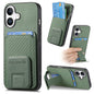 Carbon Fiber Card Bag Fold Stand Phone Case, For iPhone Air, For iPhone 16 Pro Max, For iPhone 16 Pro, For iPhone 16 Plus