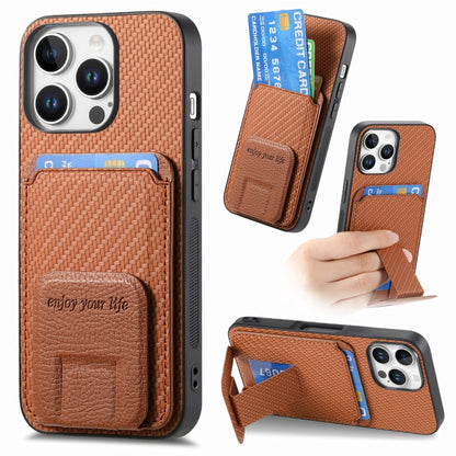 Carbon Fiber Card Bag Fold Stand Phone Case, For iPhone Air, For iPhone 16 Pro Max, For iPhone 16 Pro, For iPhone 16 Plus