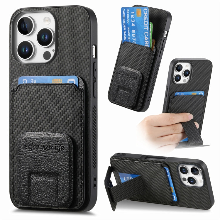 Carbon Fiber Card Bag Fold Stand Phone Case, For iPhone Air, For iPhone 16 Pro Max, For iPhone 16 Pro, For iPhone 16 Plus