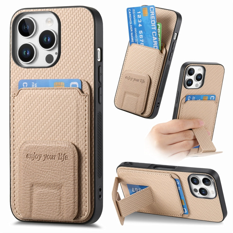 Carbon Fiber Card Bag Fold Stand Phone Case, For iPhone Air, For iPhone 16 Pro Max, For iPhone 16 Pro, For iPhone 16 Plus