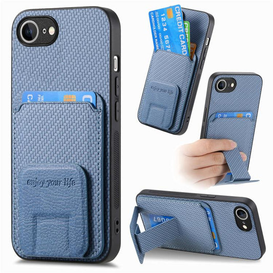 Carbon Fiber Card Bag Fold Stand Phone Case, For iPhone 17e / 16e, For iPhone 17 Pro Max, For iPhone 17 Pro, For iPhone 17