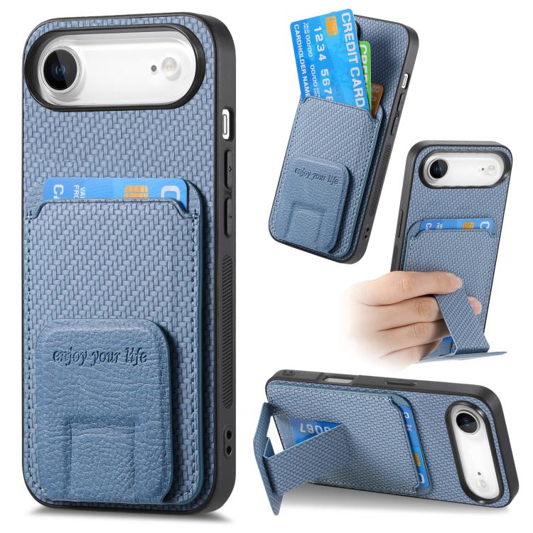 Carbon Fiber Card Bag Fold Stand Phone Case, For iPhone Air, For iPhone 16 Pro Max, For iPhone 16 Pro, For iPhone 16 Plus
