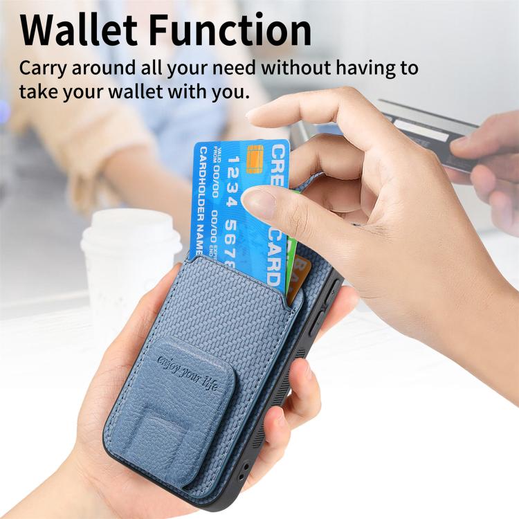 Carbon Fiber Card Bag Fold Stand Phone Case, For iPhone Air, For iPhone 16 Pro Max, For iPhone 16 Pro, For iPhone 16 Plus