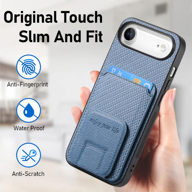 Carbon Fiber Card Bag Fold Stand Phone Case, For iPhone Air, For iPhone 16 Pro Max, For iPhone 16 Pro, For iPhone 16 Plus
