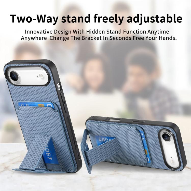 Carbon Fiber Card Bag Fold Stand Phone Case, For iPhone Air, For iPhone 16 Pro Max, For iPhone 16 Pro, For iPhone 16 Plus