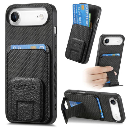 Carbon Fiber Card Bag Fold Stand Phone Case, For iPhone Air, For iPhone 16 Pro Max, For iPhone 16 Pro, For iPhone 16 Plus