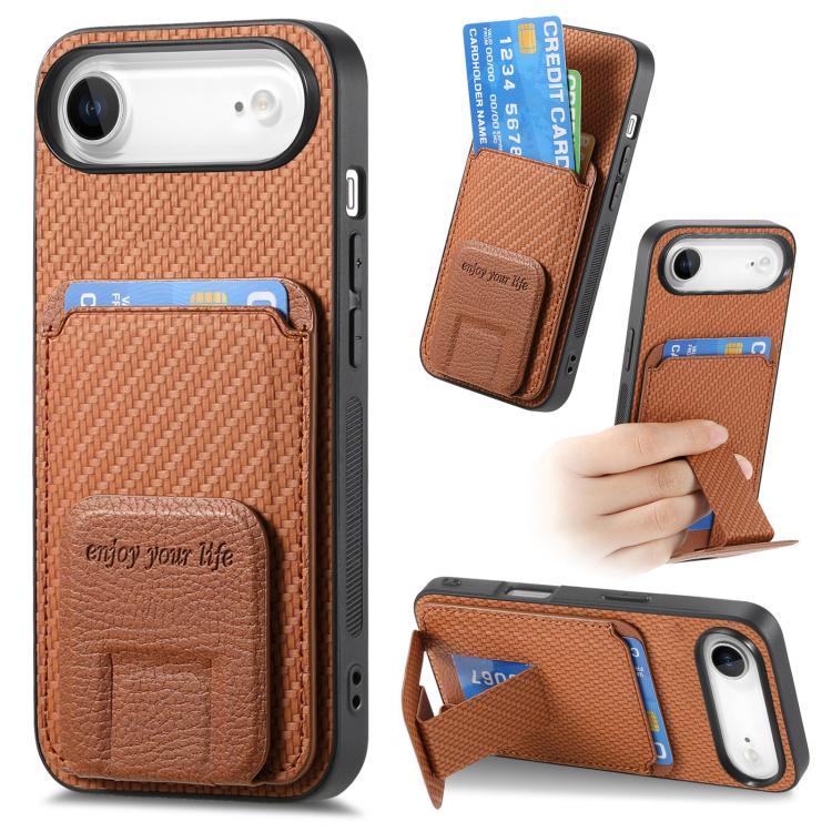 Carbon Fiber Card Bag Fold Stand Phone Case, For iPhone Air, For iPhone 16 Pro Max, For iPhone 16 Pro, For iPhone 16 Plus