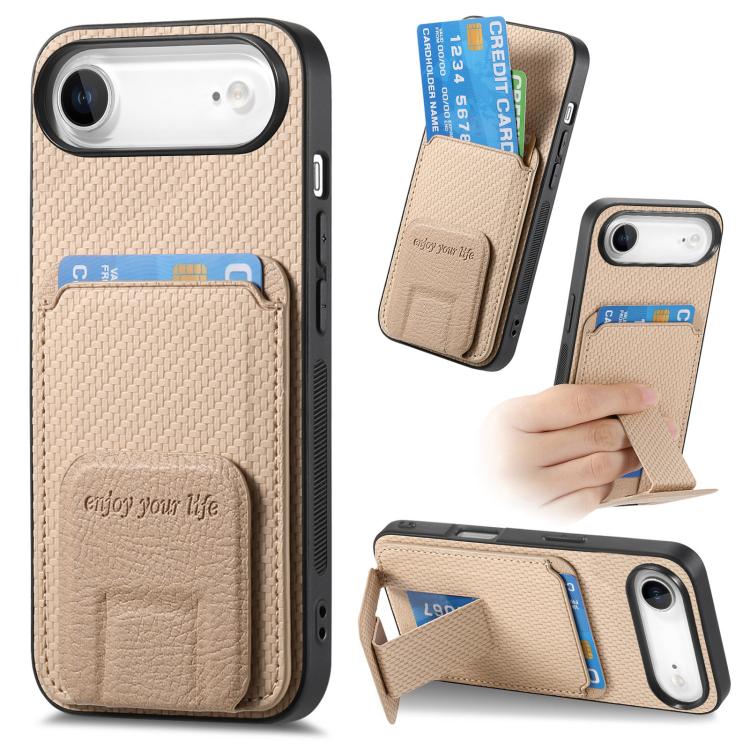 Carbon Fiber Card Bag Fold Stand Phone Case, For iPhone Air, For iPhone 16 Pro Max, For iPhone 16 Pro, For iPhone 16 Plus