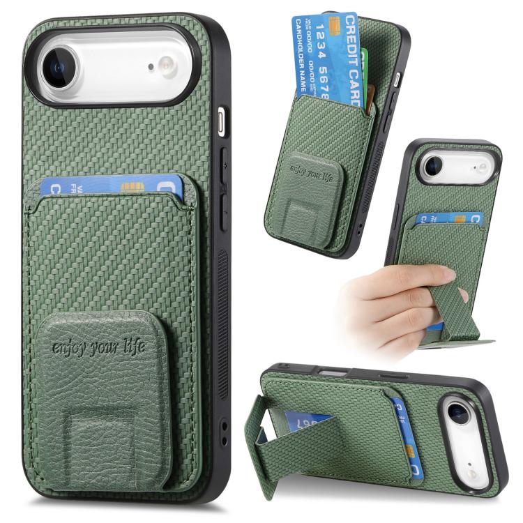 Carbon Fiber Card Bag Fold Stand Phone Case, For iPhone Air, For iPhone 16 Pro Max, For iPhone 16 Pro, For iPhone 16 Plus