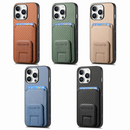 Carbon Fiber Card Bag Fold Stand Phone Case, For iPhone Air, For iPhone 16 Pro Max, For iPhone 16 Pro, For iPhone 16 Plus