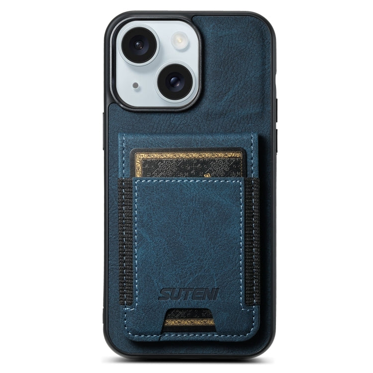 Suteni H03 Litchi Leather Card Bag Stand Back Phone Case, For iPhone 16, For iPhone 15 Pro Max, For iPhone 15 Pro, For iPhone 15 Plus