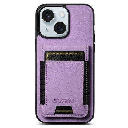 Suteni H03 Litchi Leather Card Bag Stand Back Phone Case, For iPhone 16, For iPhone 15 Pro Max, For iPhone 15 Pro, For iPhone 15 Plus