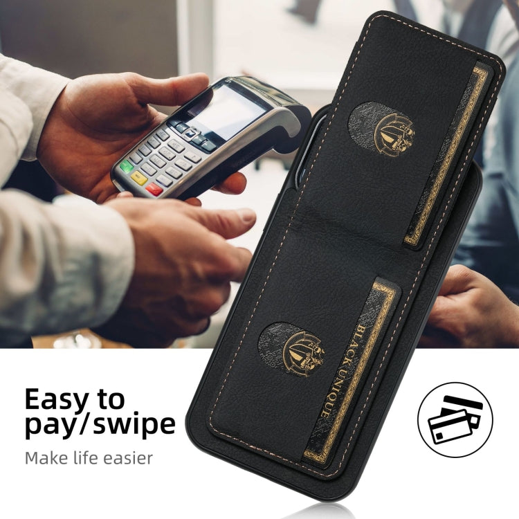 Suteni H03 Litchi Leather Card Bag Stand Back Phone Case, For iPhone 16, For iPhone 15 Pro Max, For iPhone 15 Pro, For iPhone 15 Plus