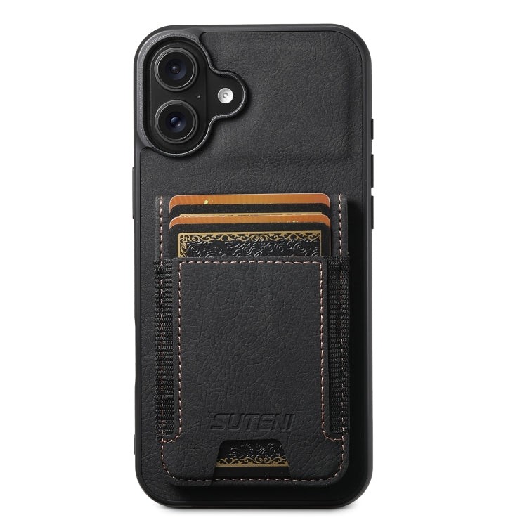 Suteni H03 Litchi Leather Card Bag Stand Back Phone Case, For iPhone 16, For iPhone 15 Pro Max, For iPhone 15 Pro, For iPhone 15 Plus
