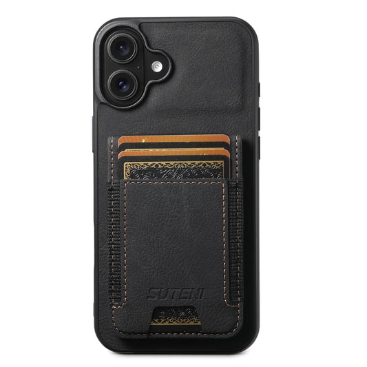 Suteni H03 Litchi Leather Card Bag Stand Back Phone Case, For iPhone 16, For iPhone 15 Pro Max, For iPhone 15 Pro, For iPhone 15 Plus