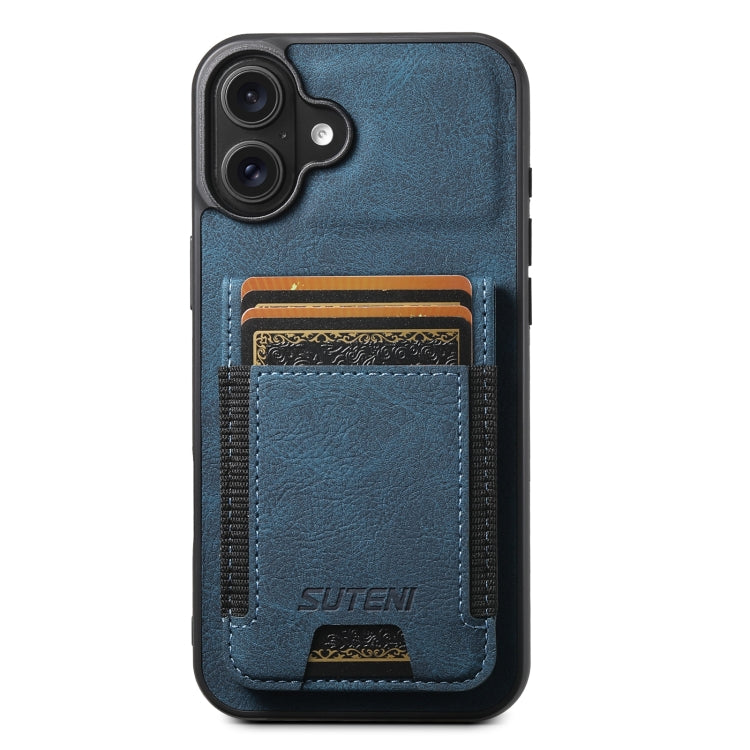 Suteni H03 Litchi Leather Card Bag Stand Back Phone Case, For iPhone 16, For iPhone 15 Pro Max, For iPhone 15 Pro, For iPhone 15 Plus