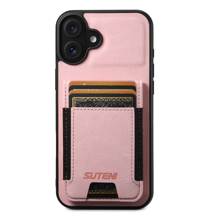 Suteni H03 Litchi Leather Card Bag Stand Back Phone Case, For iPhone 16, For iPhone 15 Pro Max, For iPhone 15 Pro, For iPhone 15 Plus