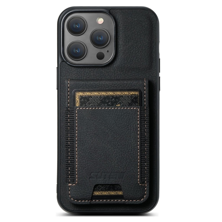 Suteni H03 Litchi Leather Card Bag Stand Back Phone Case, For iPhone 17e / 16e, For iPhone 16 Pro Max, For iPhone 16 Pro, For iPhone 16 Plus