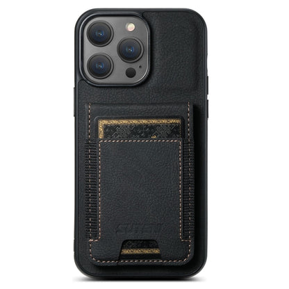 Suteni H03 Litchi Leather Card Bag Stand Back Phone Case, For iPhone 17e / 16e, For iPhone 16 Pro Max, For iPhone 16 Pro, For iPhone 16 Plus