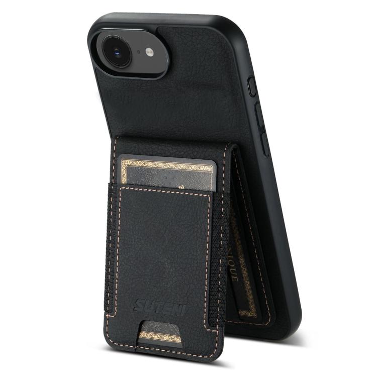 Suteni H03 Litchi Leather Card Bag Stand Back Phone Case, For iPhone 17e / 16e, For iPhone 16 Pro Max, For iPhone 16 Pro, For iPhone 16 Plus