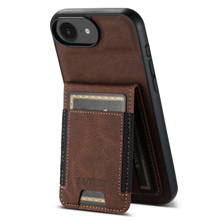 Suteni H03 Litchi Leather Card Bag Stand Back Phone Case, For iPhone 17e / 16e, For iPhone 16 Pro Max, For iPhone 16 Pro, For iPhone 16 Plus