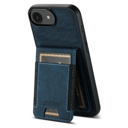 Suteni H03 Litchi Leather Card Bag Stand Back Phone Case, For iPhone 17e / 16e, For iPhone 16 Pro Max, For iPhone 16 Pro, For iPhone 16 Plus