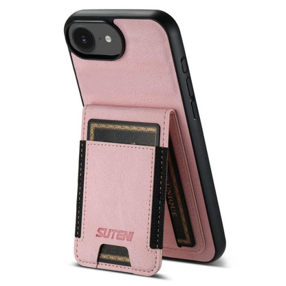 Suteni H03 Litchi Leather Card Bag Stand Back Phone Case, For iPhone 17e / 16e, For iPhone 16 Pro Max, For iPhone 16 Pro, For iPhone 16 Plus