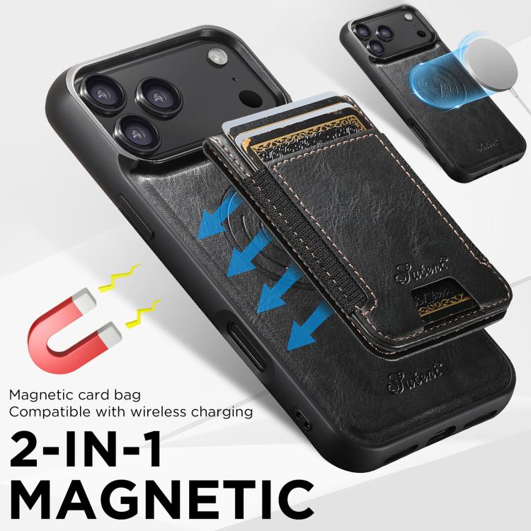 Suteni H17 Oil Eax Leather MagSafe Detachable Wallet Phone Case, For iPhone 17 Pro, For iPhone 17, For iPhone Air, For iPhone 16 Pro Max