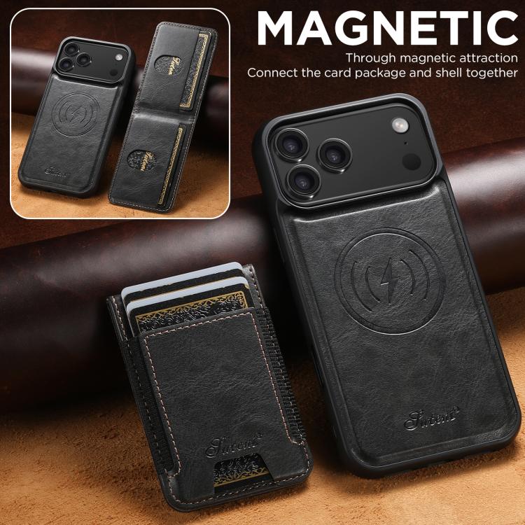 Suteni H17 Oil Eax Leather MagSafe Detachable Wallet Phone Case, For iPhone 18, For iPhone 18 Pro, For iPhone 18 Pro Max, For iPhone 17 Pro Max