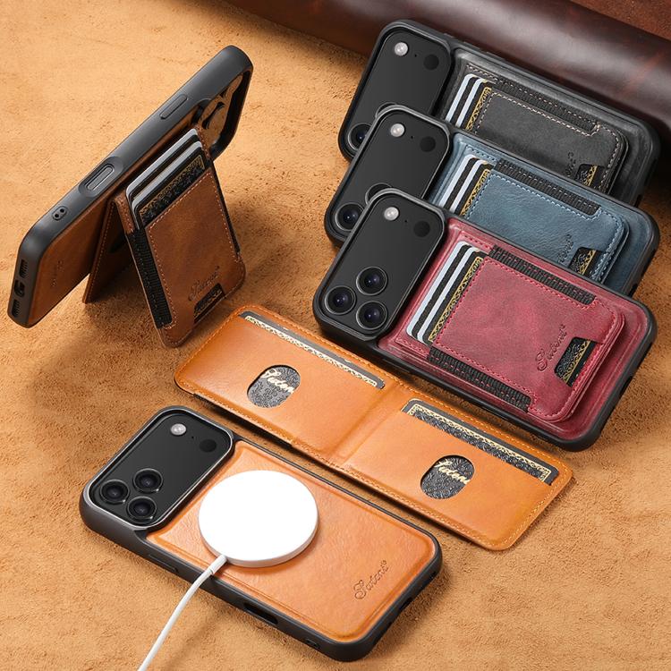 Suteni H17 Oil Eax Leather MagSafe Detachable Wallet Phone Case, For iPhone 17 Pro, For iPhone 17, For iPhone Air, For iPhone 16 Pro Max