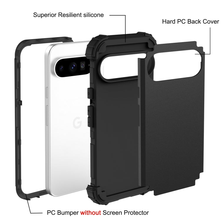 3 in 1 Silicone Hybrid PC Shockproof Phone Case, For Google Pixel 9 Pro XL, For Google Pixel 9 Pro, For Google Pixel 8a