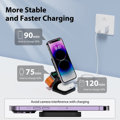 KU XIU X55 Magnetic Wireless Fast Charge Folding 3-in-1 for Apple Wireless Charging Base