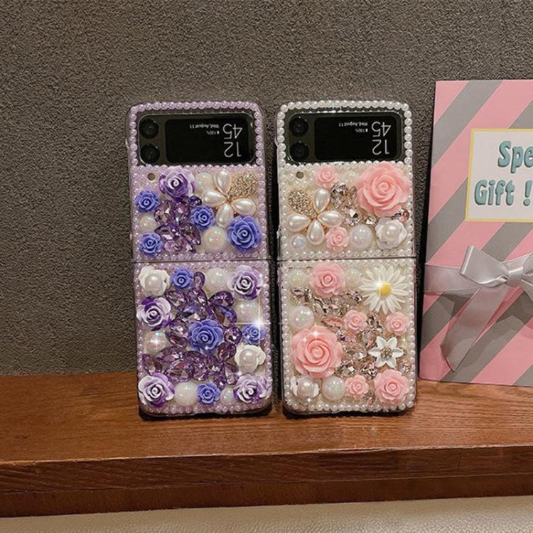 Rose Hand-set Diamond PC Phone Case, For Samsung Galaxy Z Flip6, For Samsung Galaxy Z Flip5, For Samsung Galaxy Z Flip4, For Samsung Galaxy Z Flip3 5G