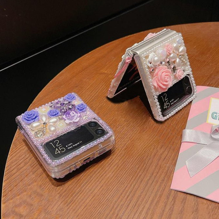 Rose Hand-set Diamond PC Phone Case, For Samsung Galaxy Z Flip6, For Samsung Galaxy Z Flip5, For Samsung Galaxy Z Flip4, For Samsung Galaxy Z Flip3 5G