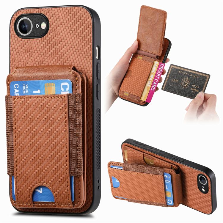 Carbon Fiber Vertical Flip Wallet Stand Phone Case, For iPhone 18 Pro / 17 Pro, For iPhone 18 Pro Max / 17 Pro Max, For iPhone 17e / 16e, For iPhone 17