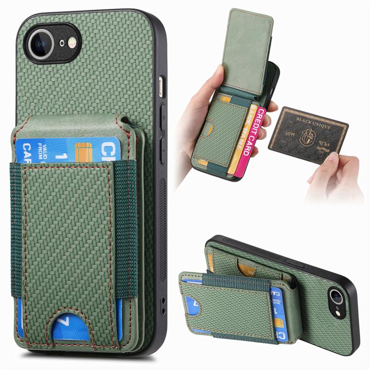 Carbon Fiber Vertical Flip Wallet Stand Phone Case, For iPhone 18 Pro / 17 Pro, For iPhone 18 Pro Max / 17 Pro Max, For iPhone 17e / 16e, For iPhone 17