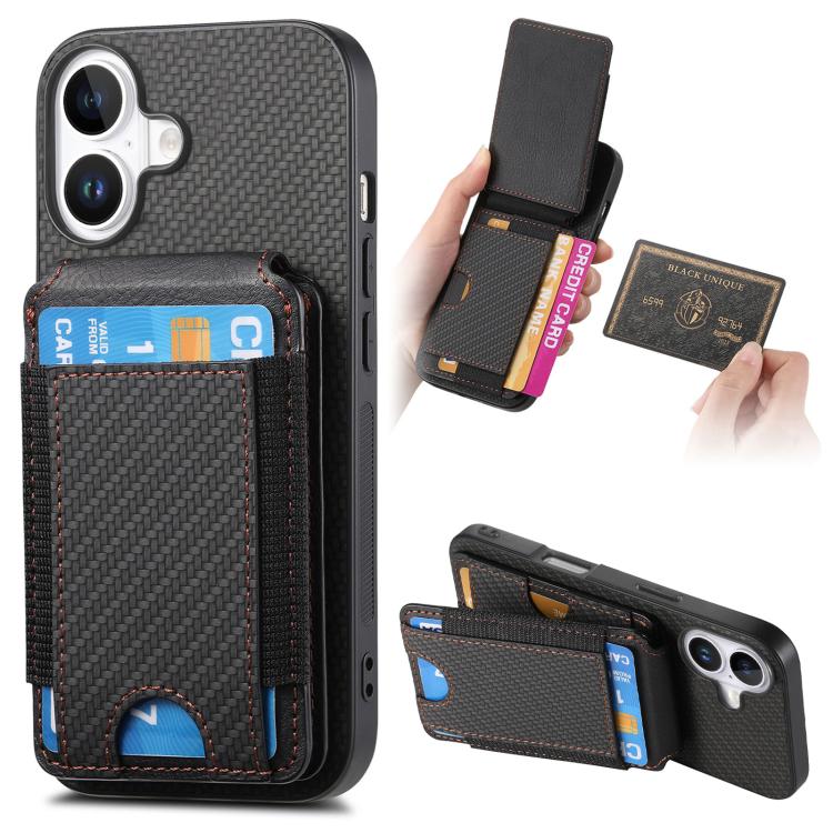 Carbon Fiber Vertical Flip Wallet Stand Phone Case, For iPhone 18 Pro / 17 Pro, For iPhone 18 Pro Max / 17 Pro Max, For iPhone 17e / 16e, For iPhone 17